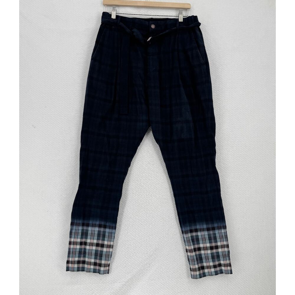 Sacai Mens Blue Plaid Brushed Cotton Belted Casual Ankle Pants Sz 3 US L
